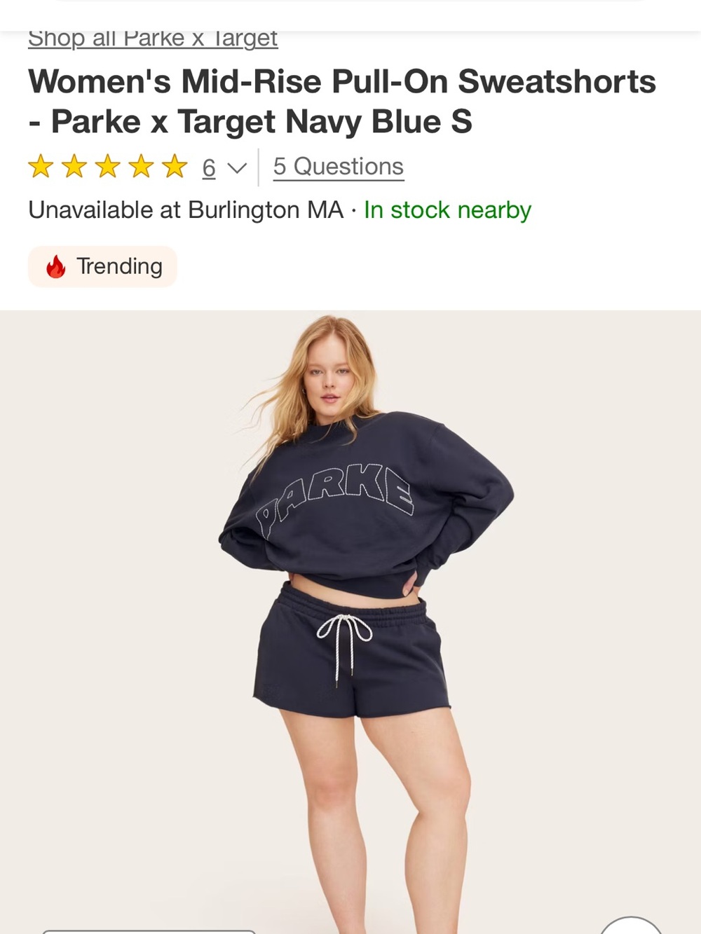 Parke Navy Blue Cropped Crewneck Sweatshorts